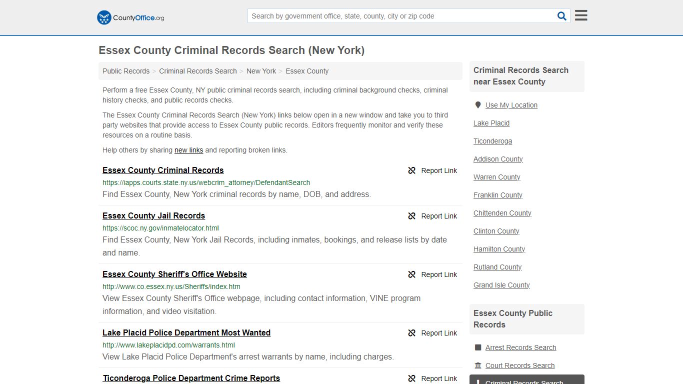 Essex County Criminal Records Search (New York) - County Office