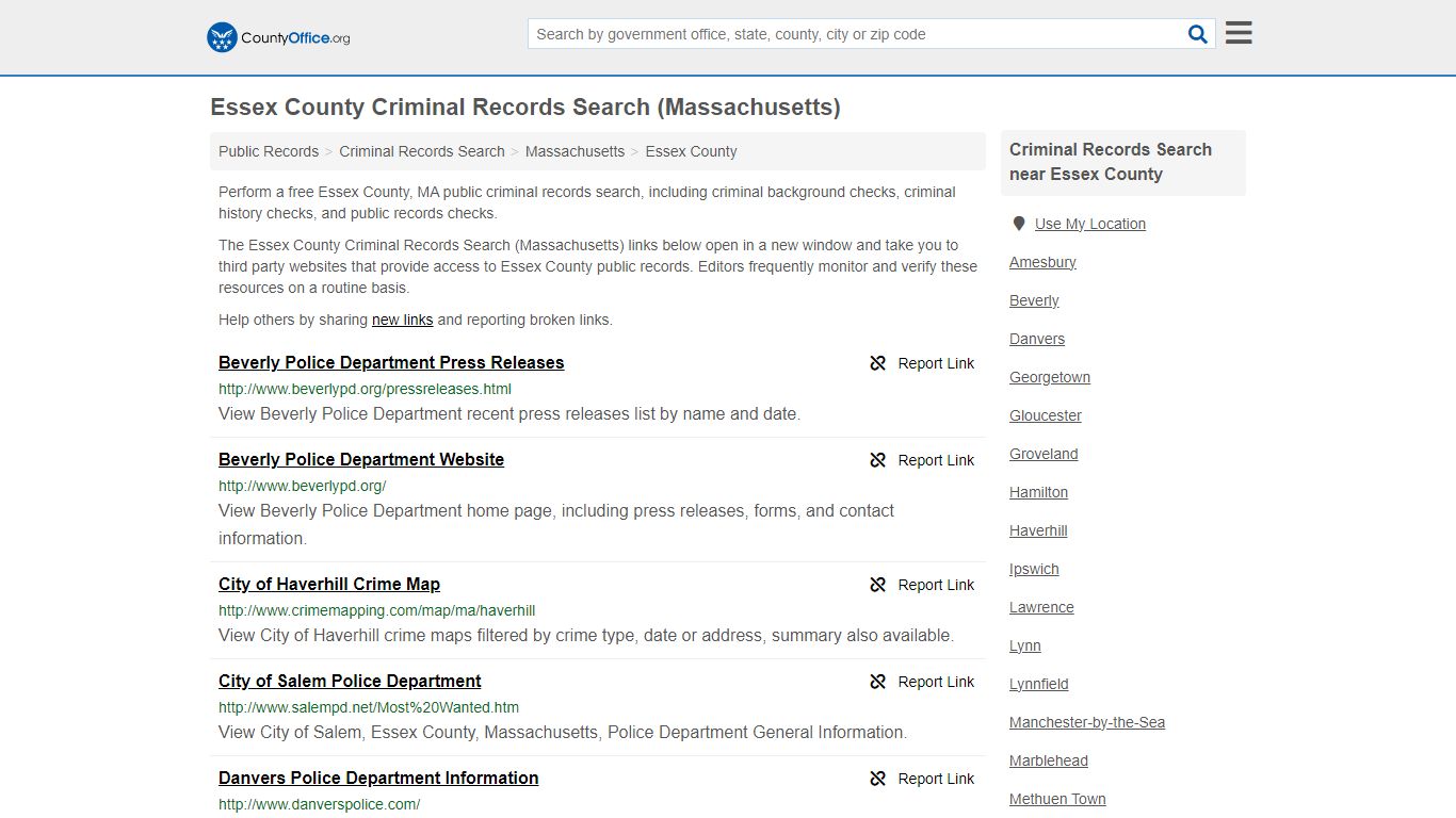 Essex County Criminal Records Search (Massachusetts) - County Office